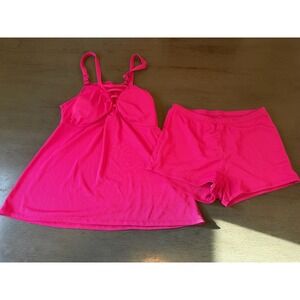 pink ribbed tankini  UNBRANDED  two piece swimsuit bikini size small